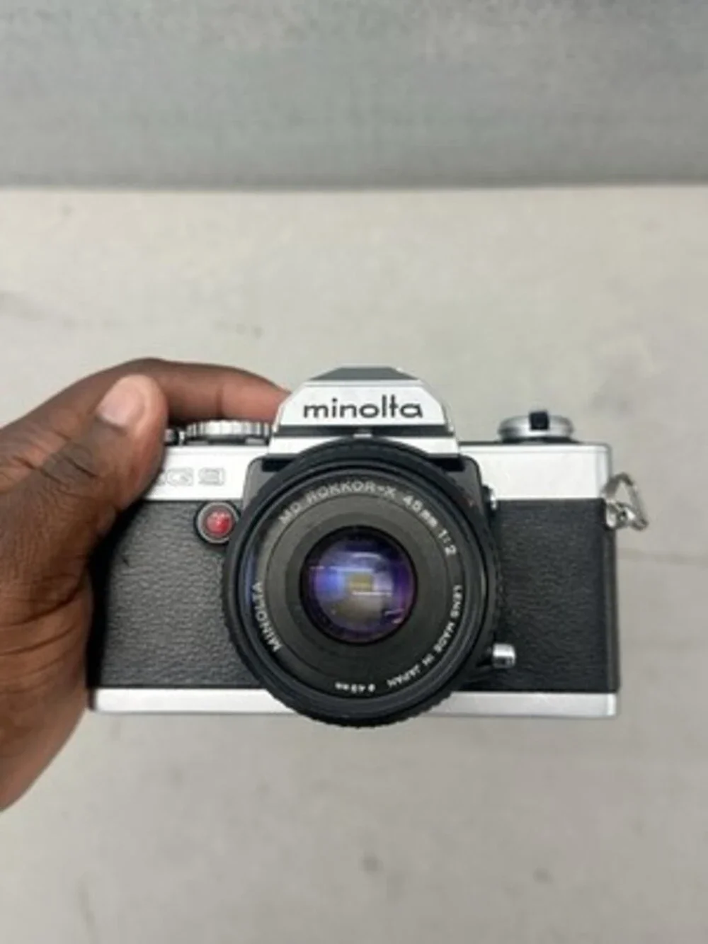 Minolta XG-9 35mm SLR Film Camera w/ MD Rokkor-X 45mm f2 Lens Bundle Case